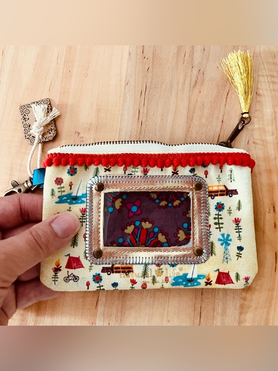 NATURAL LIFE Handbags - NATURAL LIFE Cream Printed ID Wallet Pouch with Red Trim